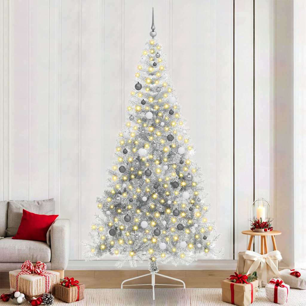 Kunstig Forhåndsopplyst Juletre med 300 LED sølv 240 cm PET