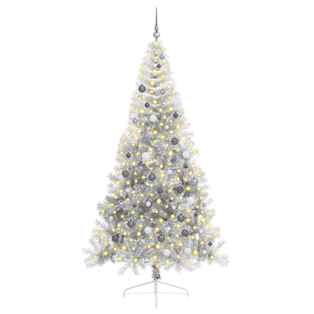 Kunstig Forhåndsopplyst Juletre med 300 LED sølv 240 cm PET