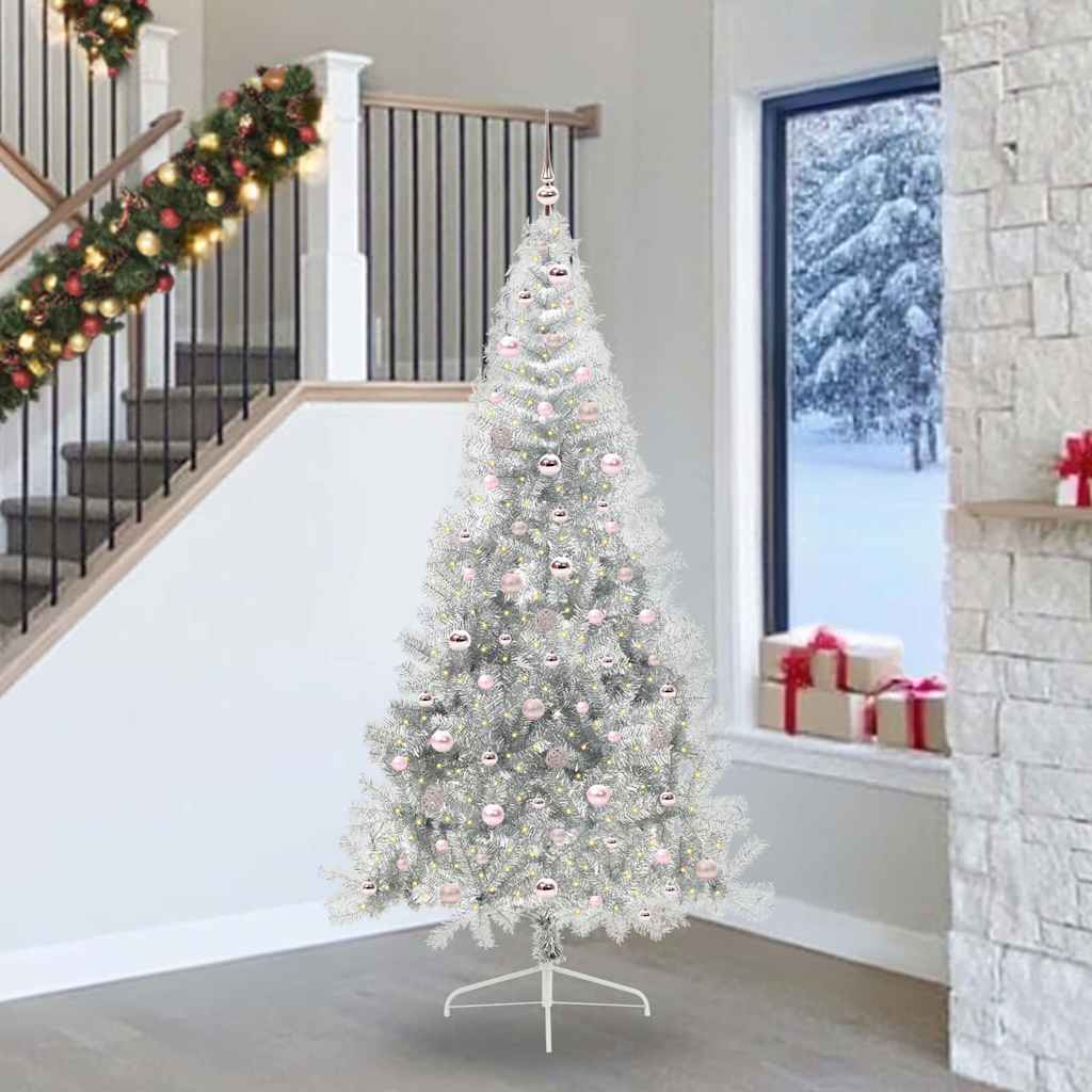 Kunstig Forhåndsopplyst Juletre med 300 LED sølv 240 cm PET