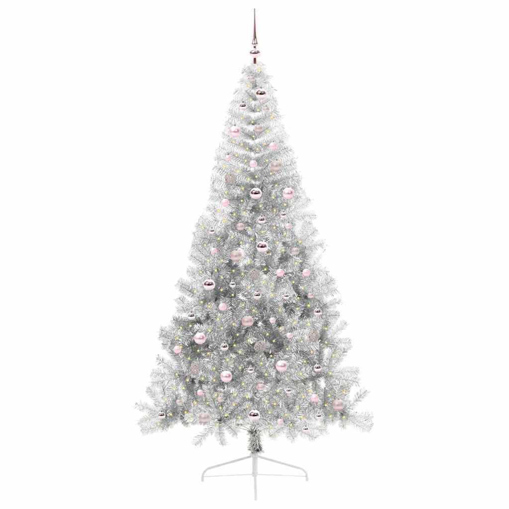 Kunstig Forhåndsopplyst Juletre med 300 LED sølv 240 cm PET