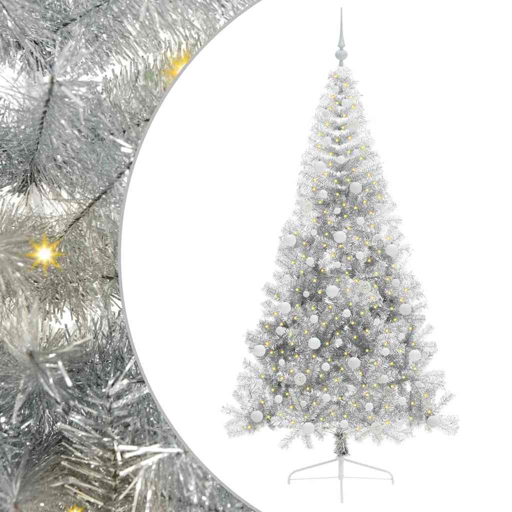 Kunstig Forhåndsopplyst Juletre med 300 LED sølv 240 cm PET