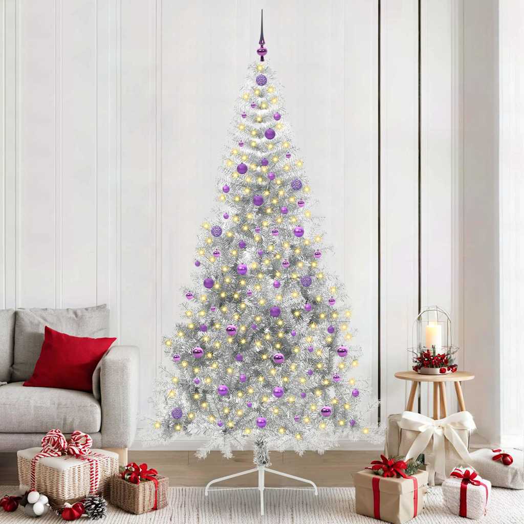 Kunstig Forhåndsopplyst Juletre med 300 LED sølv 240 cm PET