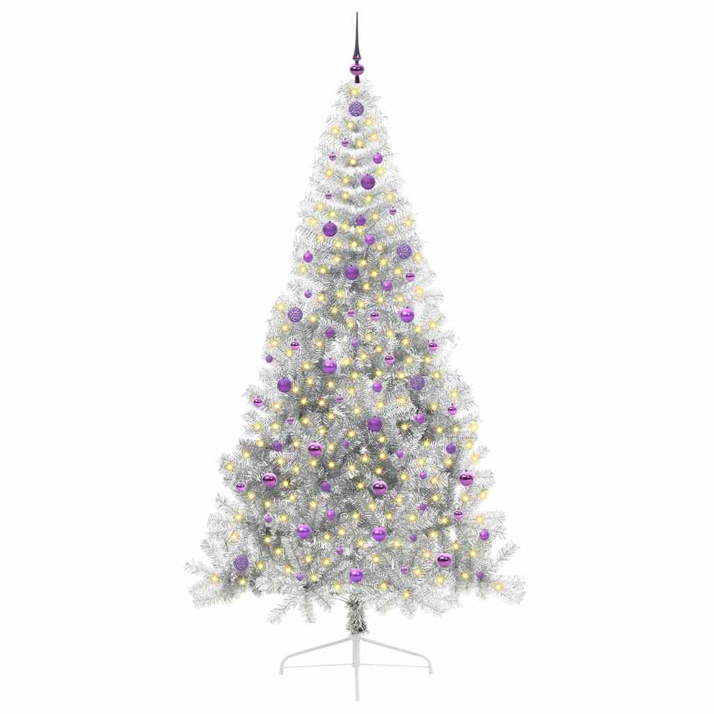 Kunstig Forhåndsopplyst Juletre med 300 LED sølv 240 cm PET