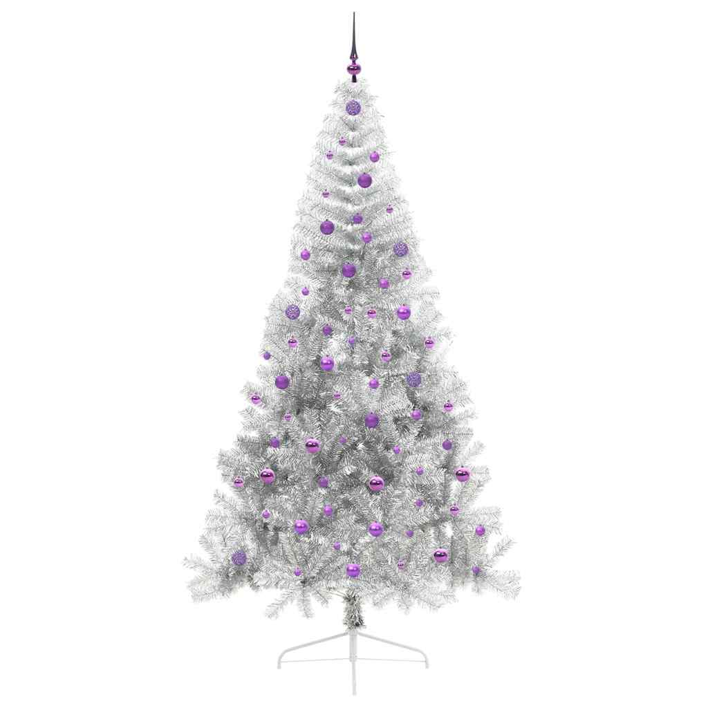 Kunstig Forhåndsopplyst Juletre med 300 LED sølv 240 cm PET