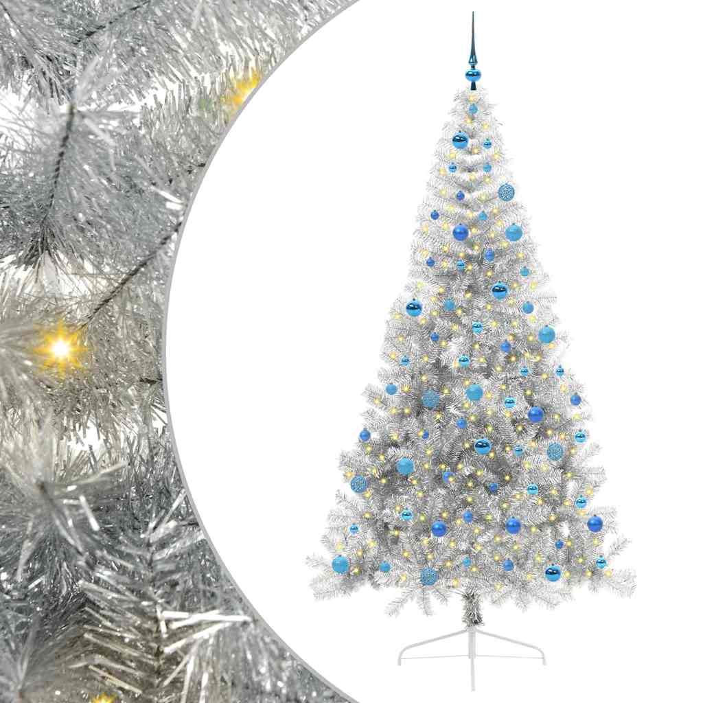 Kunstig Forhåndsopplyst Juletre med 300 LED sølv 240 cm PET