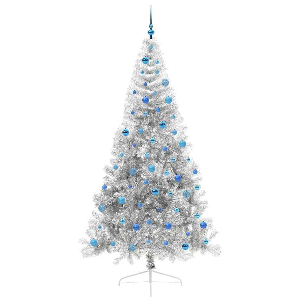 Kunstig Forhåndsopplyst Juletre med 300 LED sølv 240 cm PET