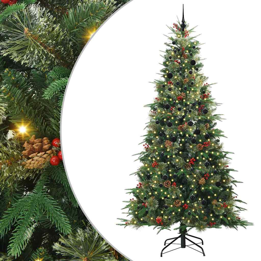 Kunstig sammensatt juletre med 300 LED grønn 240 cm PE og PVC vidaXL