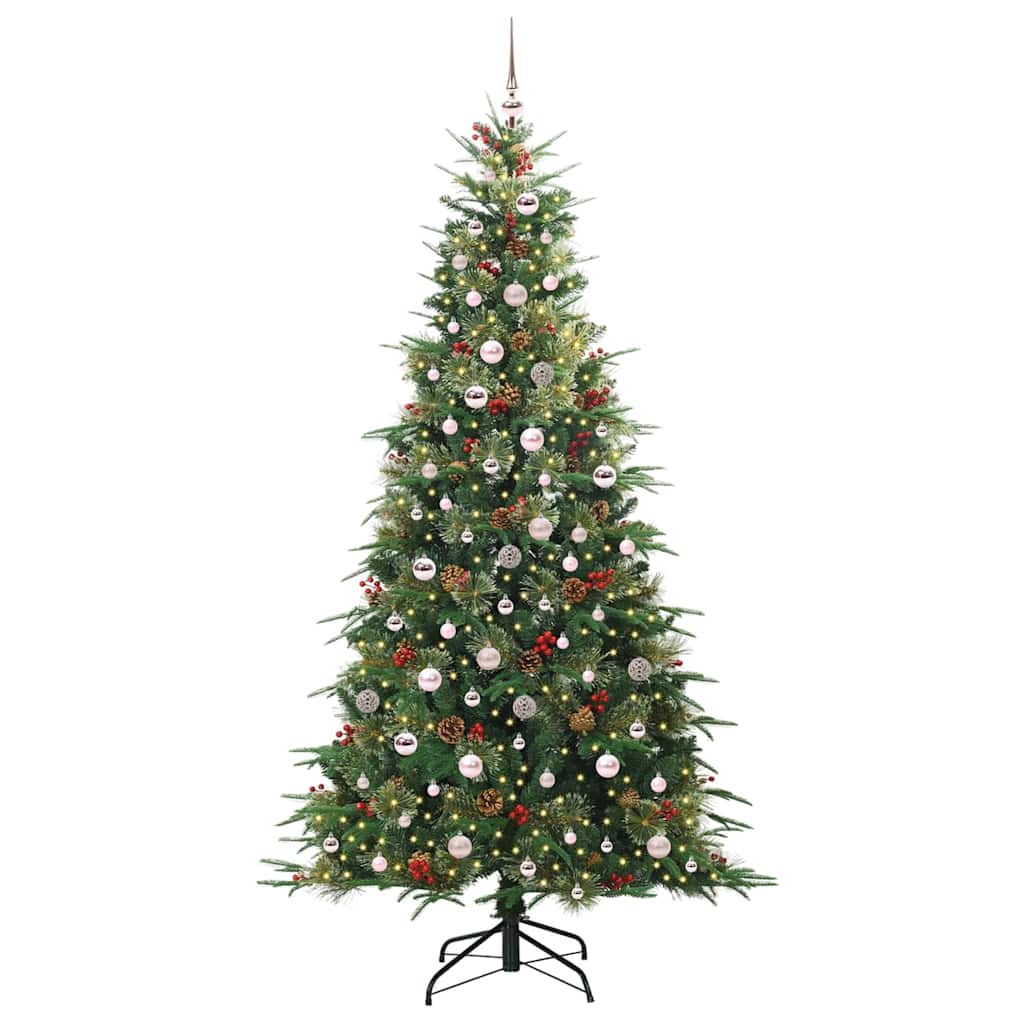 Kunstig sammensatt juletre med 300 LED grønn 240 cm PE og PVC vidaXL