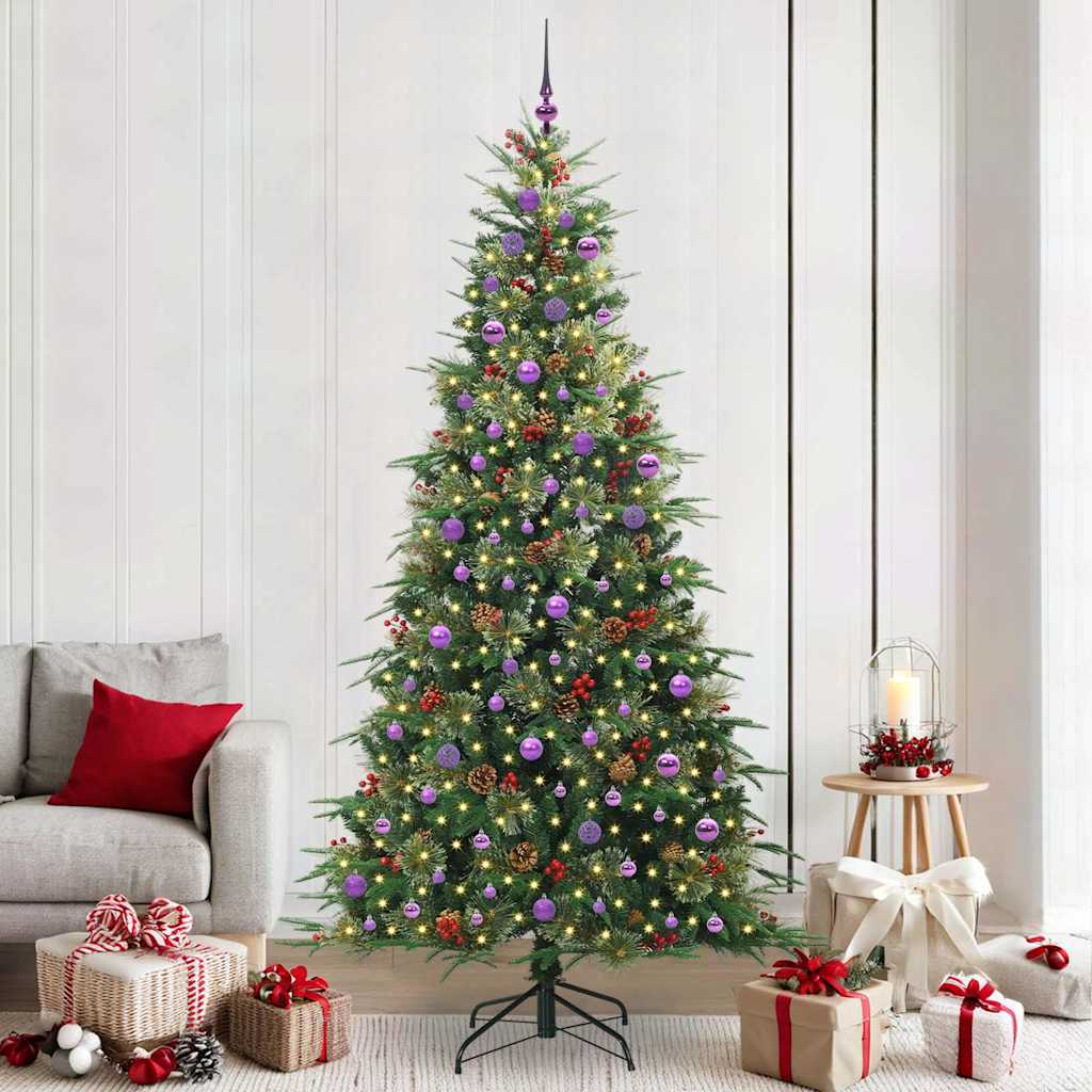 Kunstig sammensatt juletre med 300 LED grønn 240 cm PE og PVC vidaXL