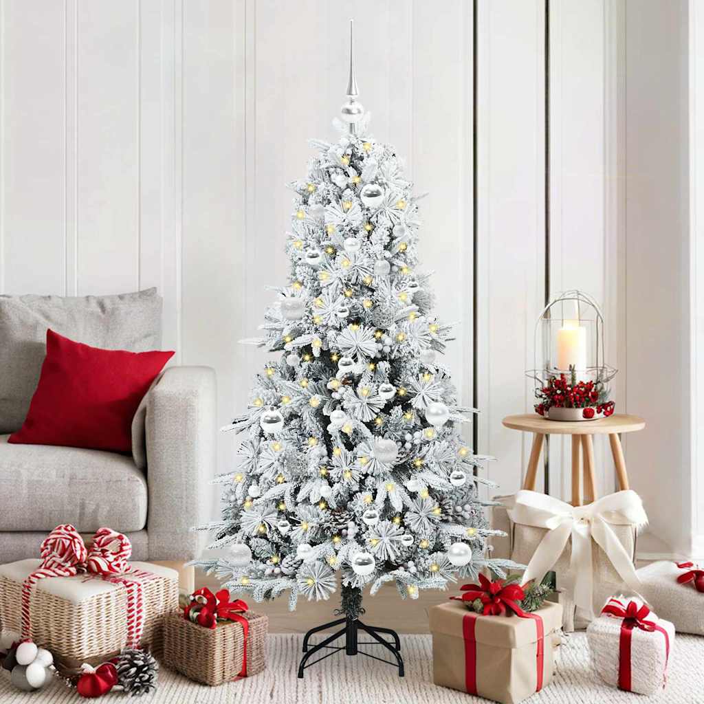 Kunstig sammensatt juletre med 150 LED Hvit 150 cm PE og PVC