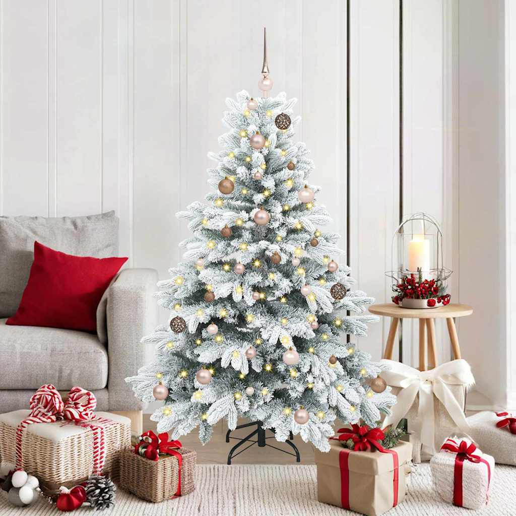 Kunstig juletre med 150 LED med stativ Hvit 150 cm PE og PVC