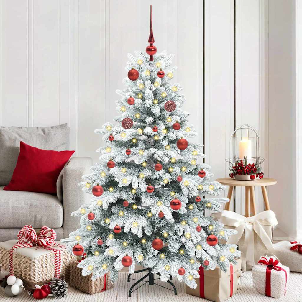 Kunstig juletre med 150 LED med stativ Hvit 150 cm PE og PVC