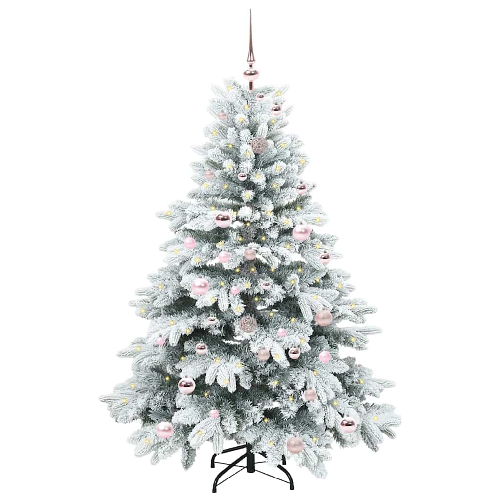 Kunstig juletre med 150 LED med stativ Hvit 150 cm PE og PVC