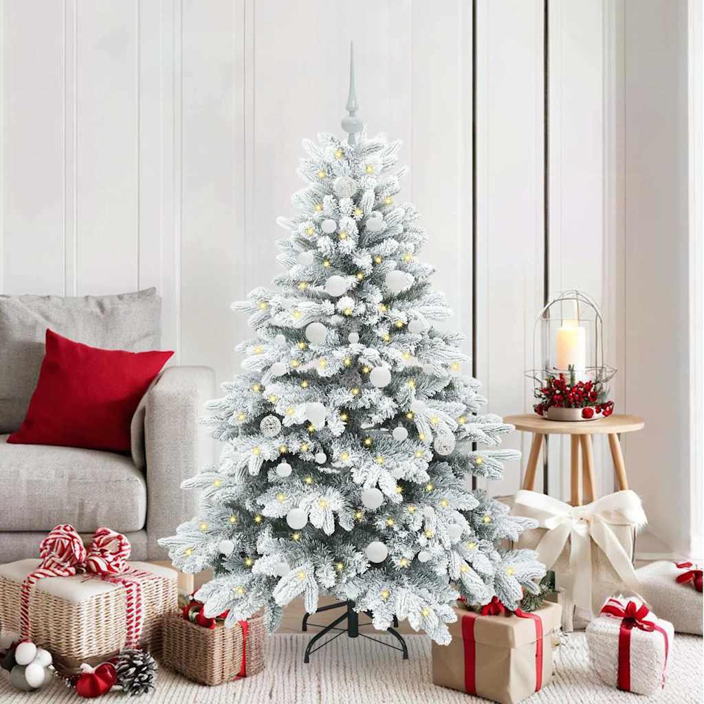 Kunstig juletre med 150 LED med stativ Hvit 150 cm PE og PVC