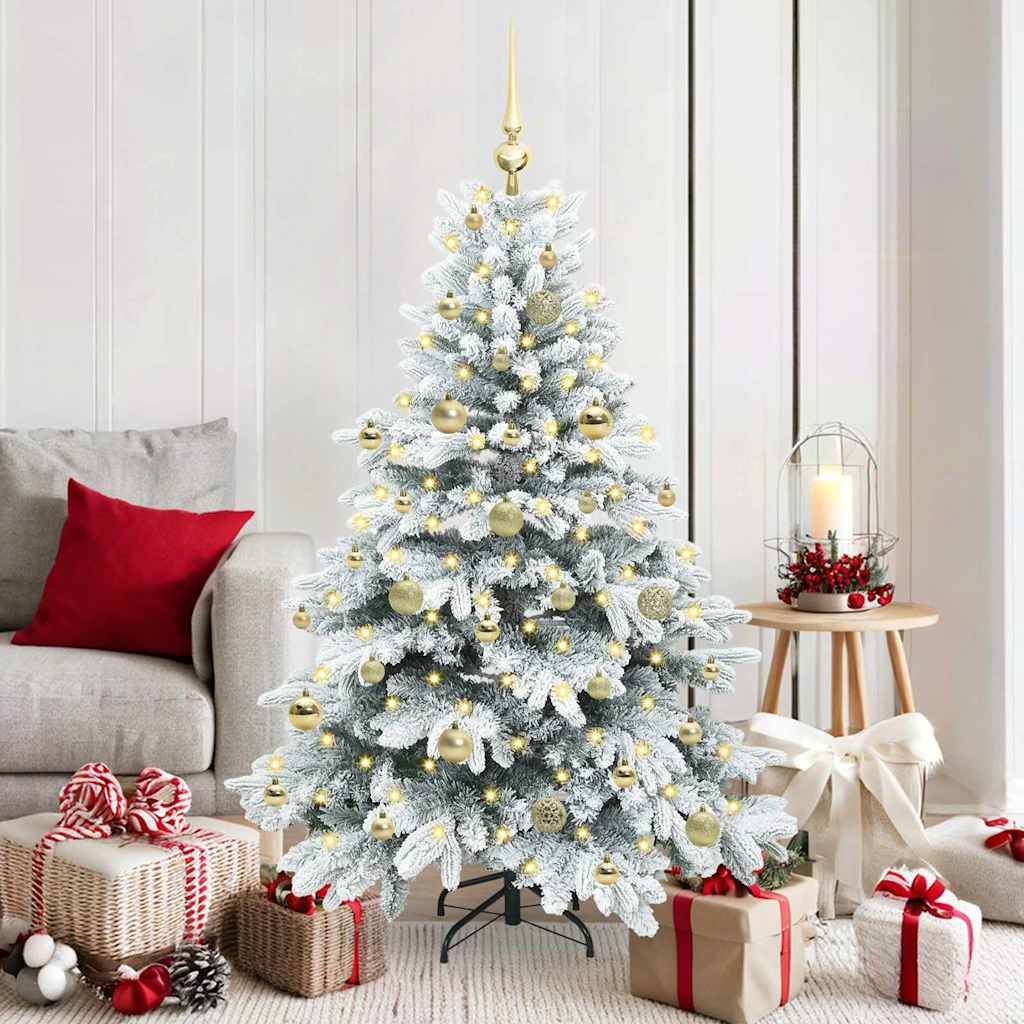 Kunstig juletre med 150 LED med stativ Hvit 150 cm PE og PVC