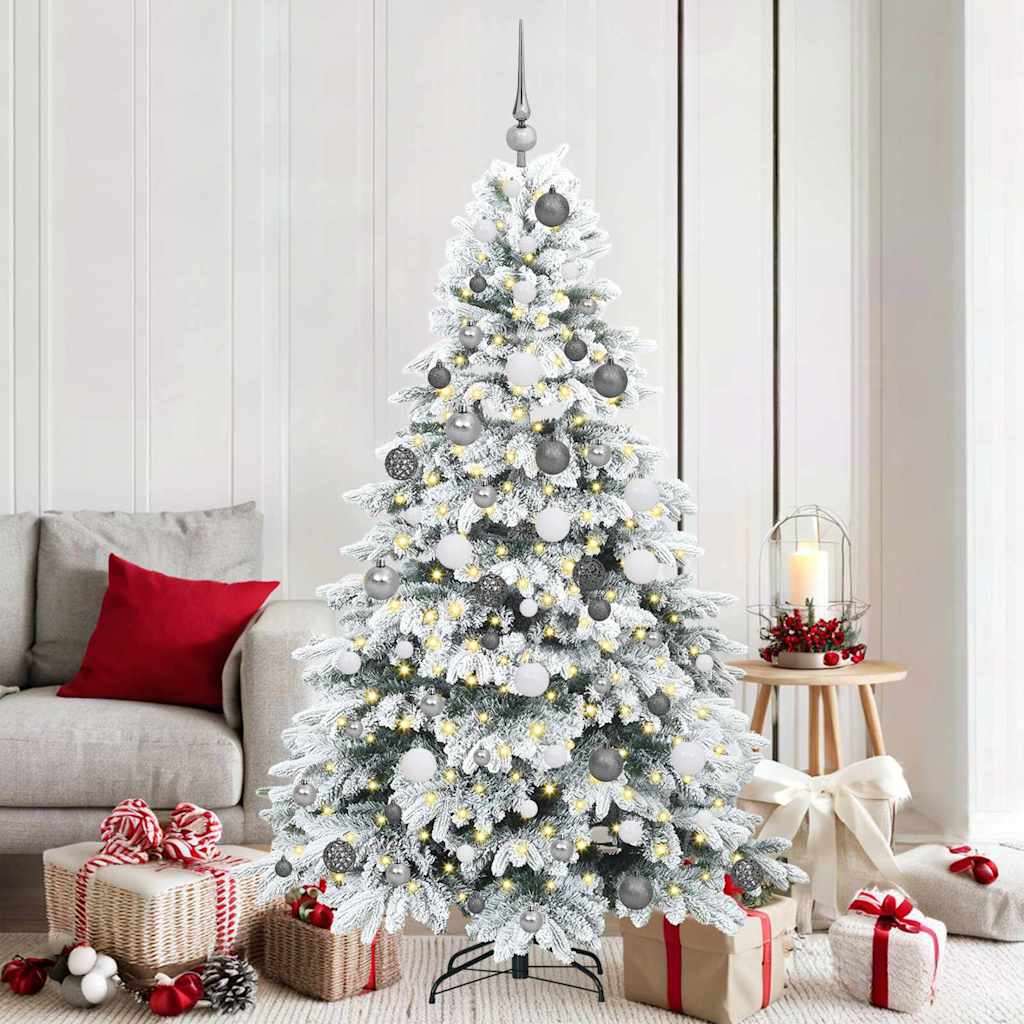 Kunstig juletre med 300 LED med stativ Hvit 180 cm PE og PVC