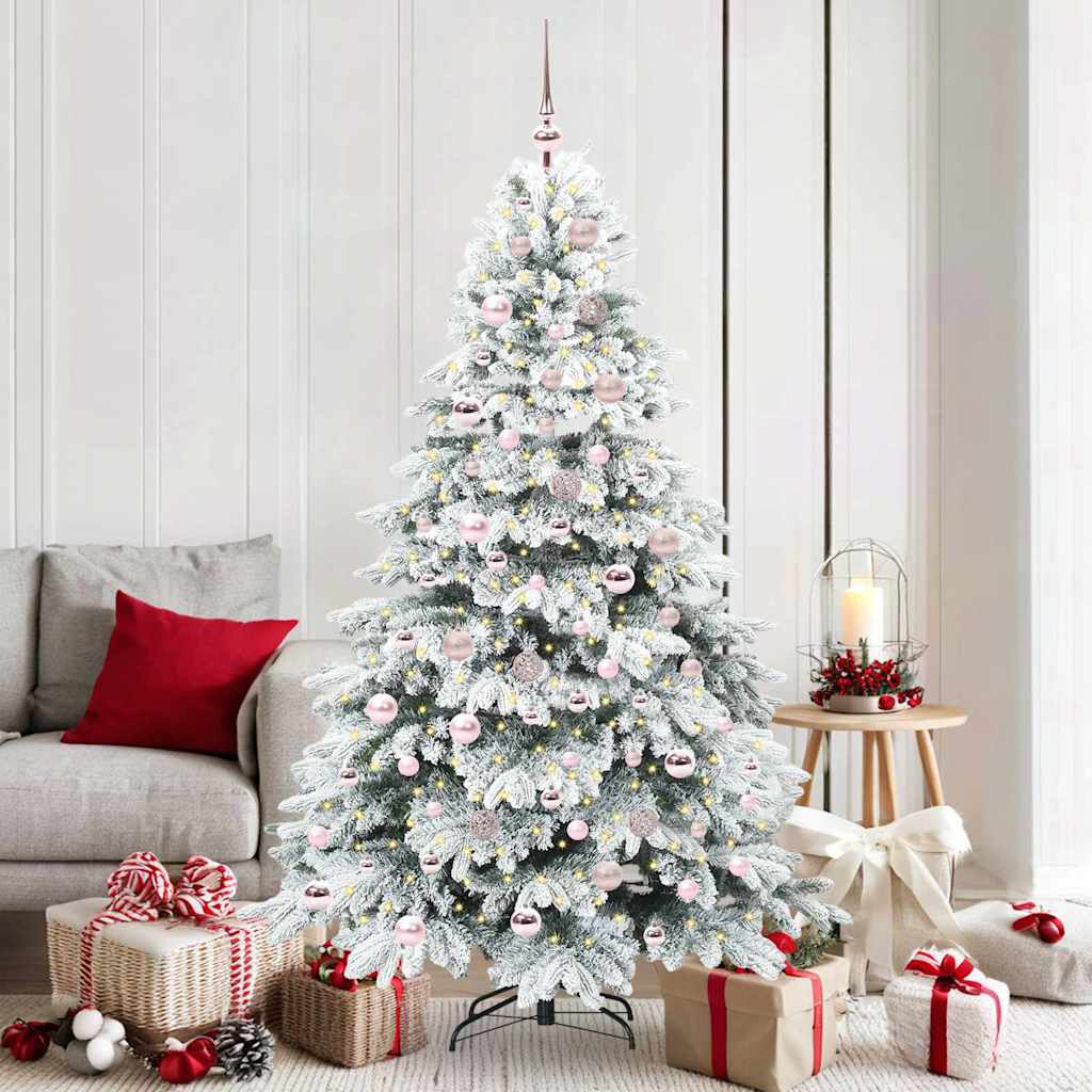Kunstig juletre med 300 LED med stativ Hvit 180 cm PE og PVC