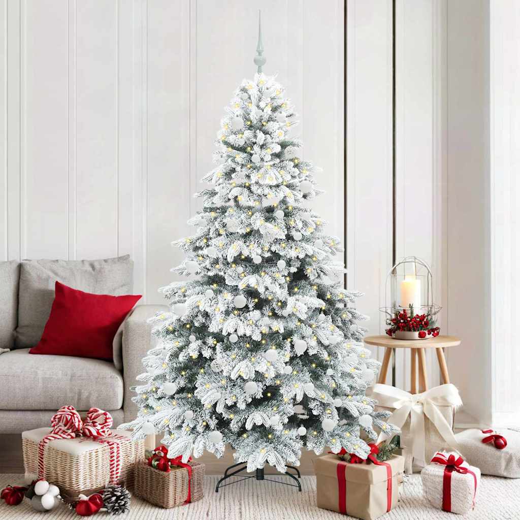 Kunstig juletre med 300 LED med stativ Hvit 180 cm PE og PVC