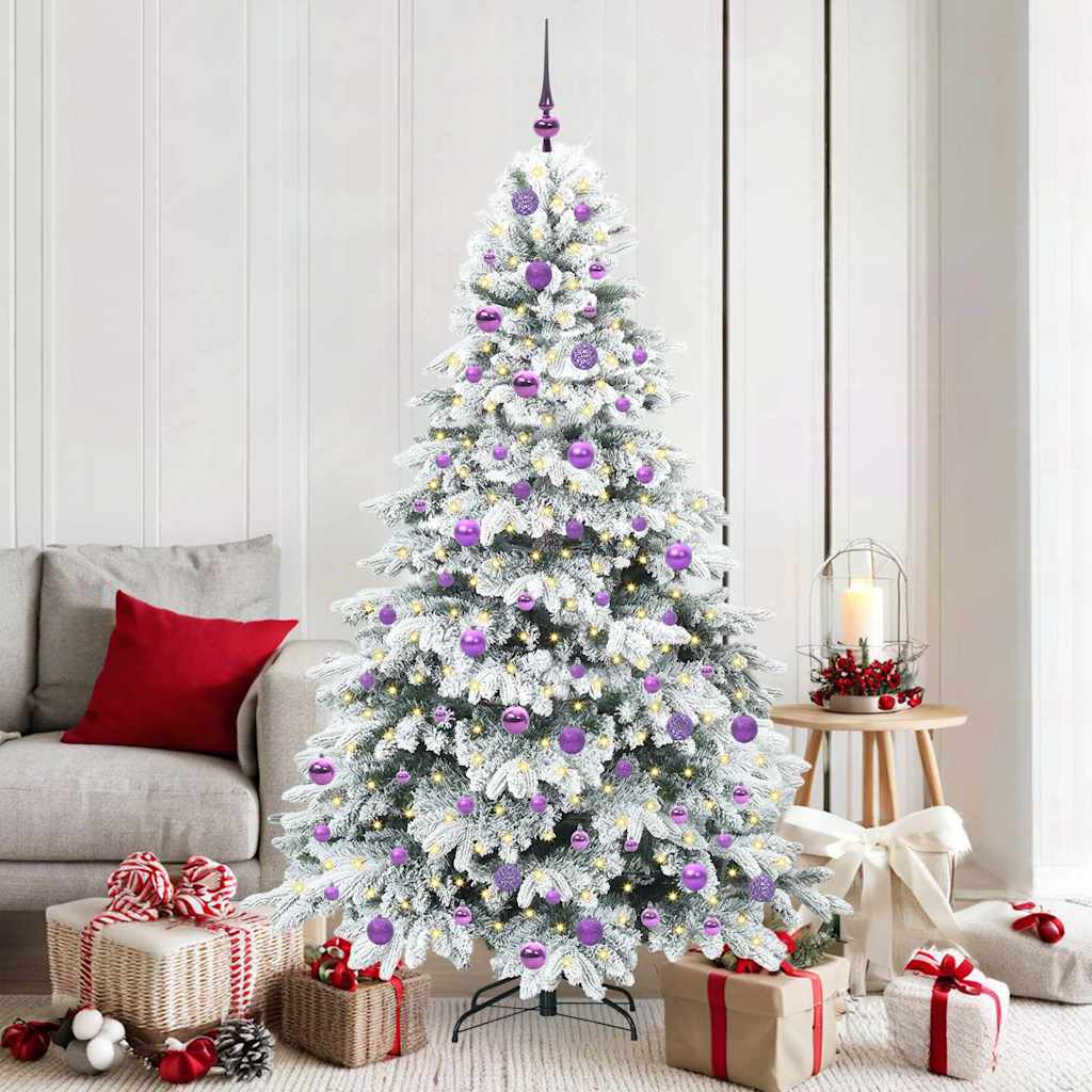 Kunstig juletre med 300 LED med stativ Hvit 180 cm PE og PVC