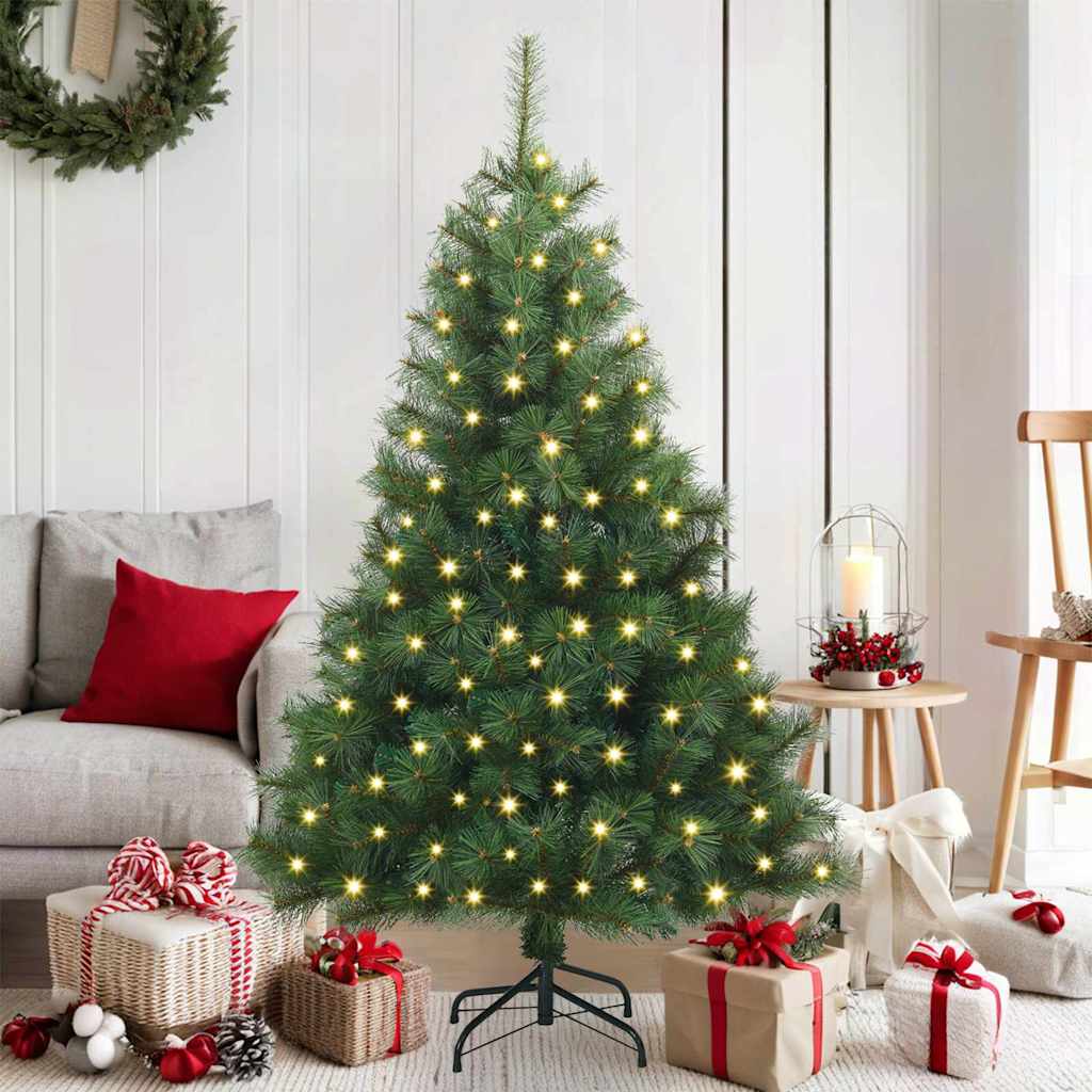 Kunstig juletre med 150 LED med stativ grønn 150 cm PE og PVC