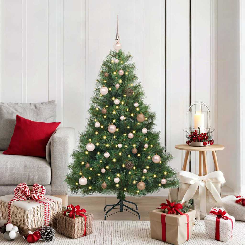 Kunstig juletre med 150 LED med stativ grønn 150 cm PE og PVC