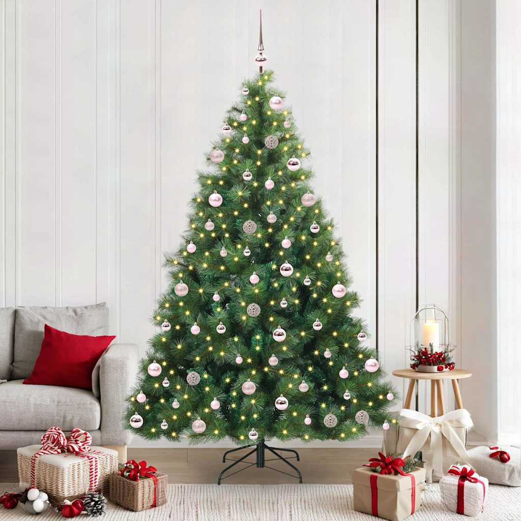 Kunstig juletre med 300 LED med stativ grønn 210 cm PE og PVC