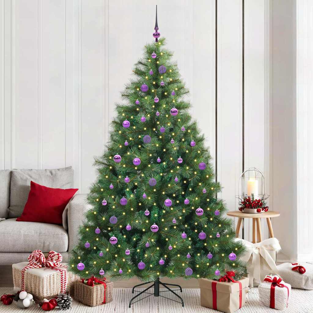 Kunstig juletre med 300 LED med stativ grønn 210 cm PE og PVC