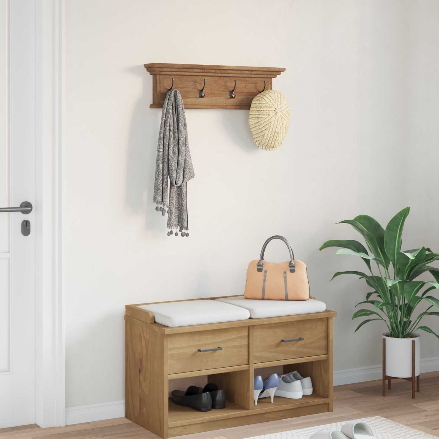 Vegghengt kleshenger Naturlig 70 x 10 x 20 cm Massivt Teaktre