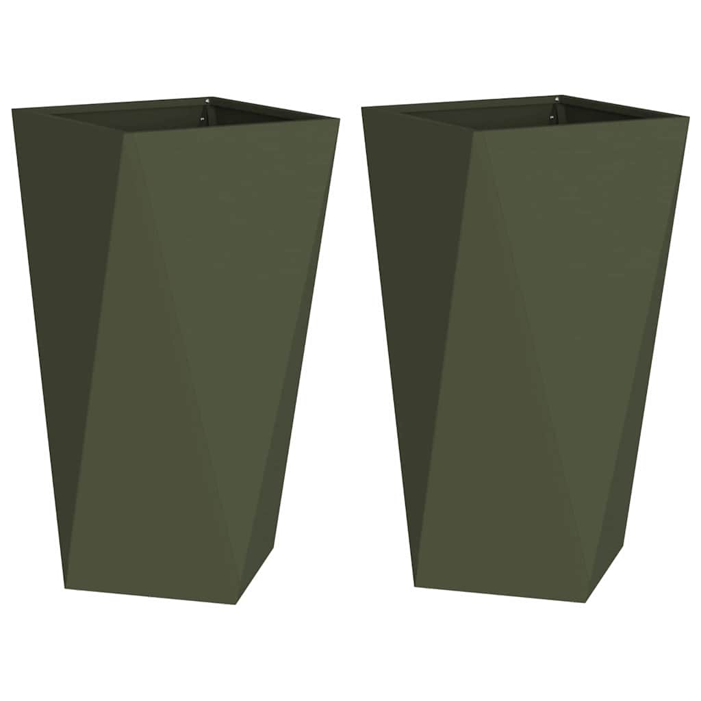 Plantekassed 2 pcs Olivengrønn 40 x 40 x 75 cm Stål