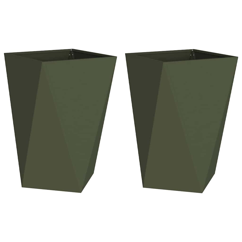 Plantekassed 2 pcs Olivengrønn 50 x 50 x 75 cm Stål