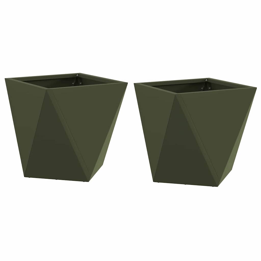 Plantekassed 2 pcs Olivengrønn 30 x 30 x 30 cm Stål