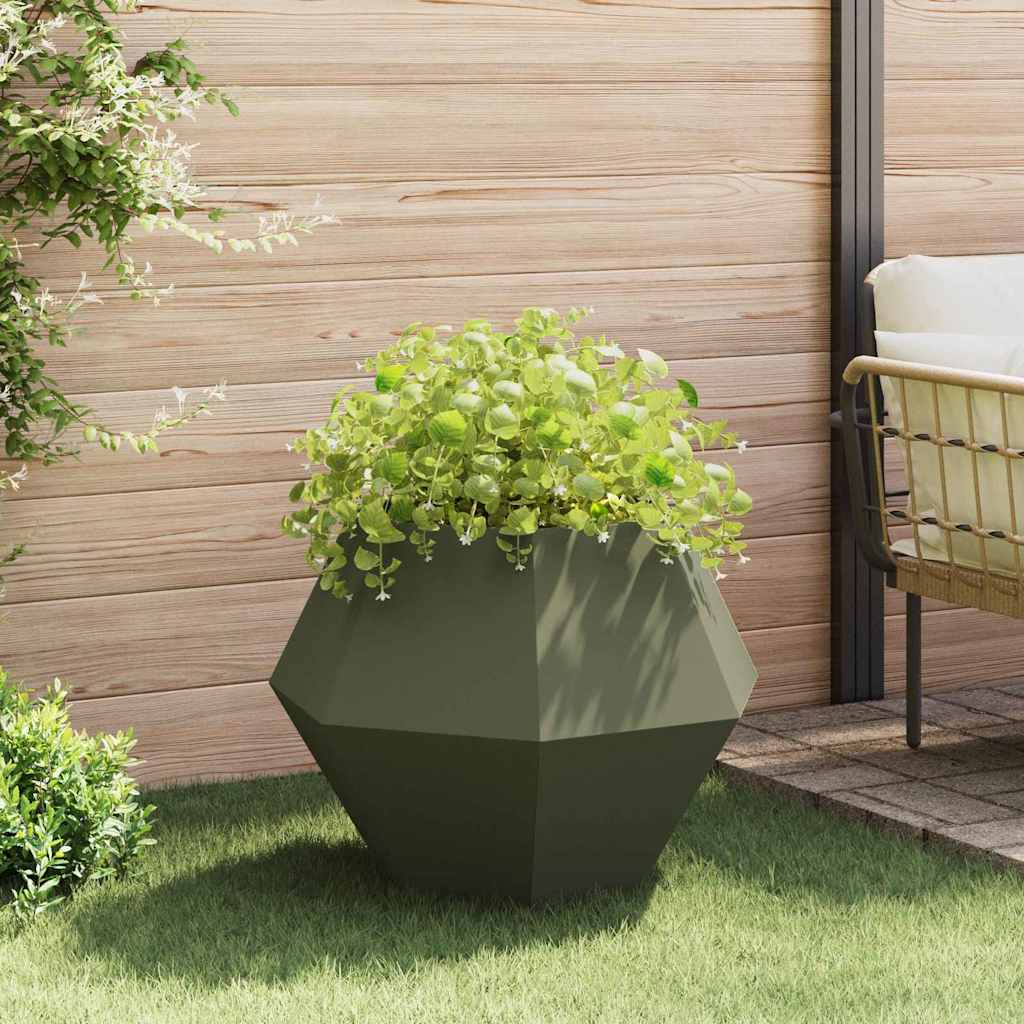 Plantekassed 2 pcs Olivengrønn 75 x 75 x 60 cm Stål