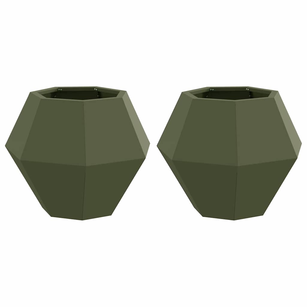 Plantekassed 2 pcs Olivengrønn 50 x 50 x 40 cm Stål