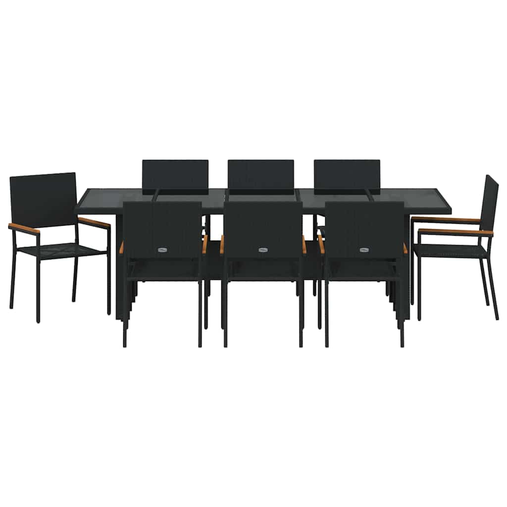 Hage Spisegruppe 9 pcs Svart polyrotting