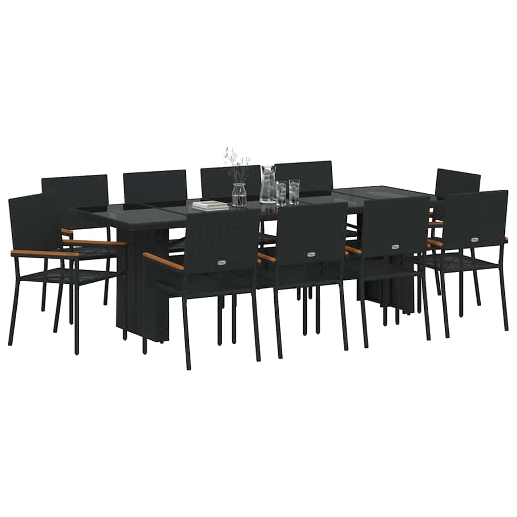 Hage Spisegruppe 11 pcs Svart polyrotting