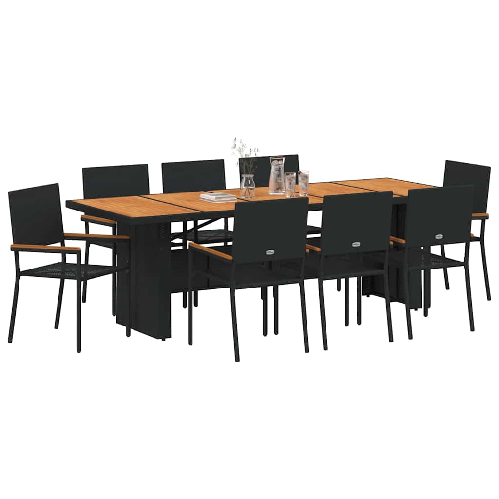 Hage Spisegruppe 9 pcs Svart polyrotting