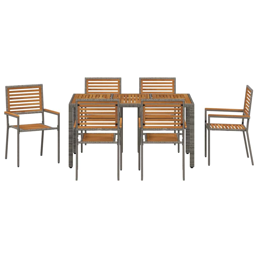 Hage Spisegruppe 7 pcs Grå og Brun polyrotting vidaXL