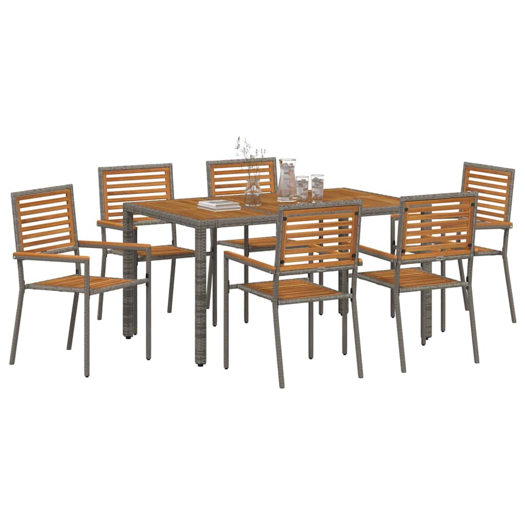Hage Spisegruppe 7 pcs Grå og Brun polyrotting vidaXL