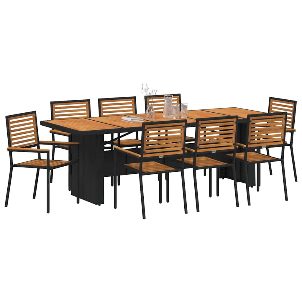 Hage Spisegruppe 9 pcs Svart og Brun polyrotting