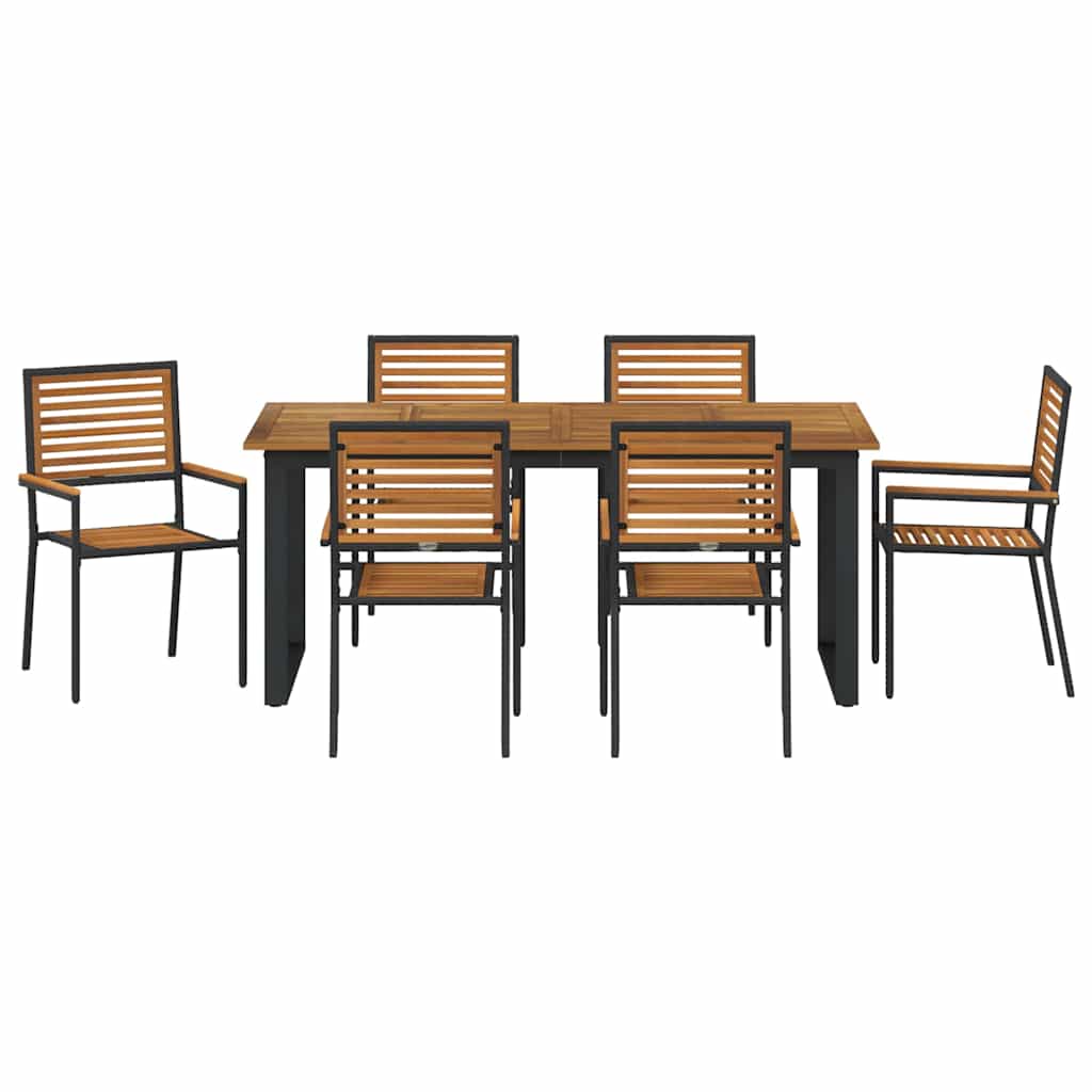 Hage Spisegruppe 7 pcs Svart Solid akasietre