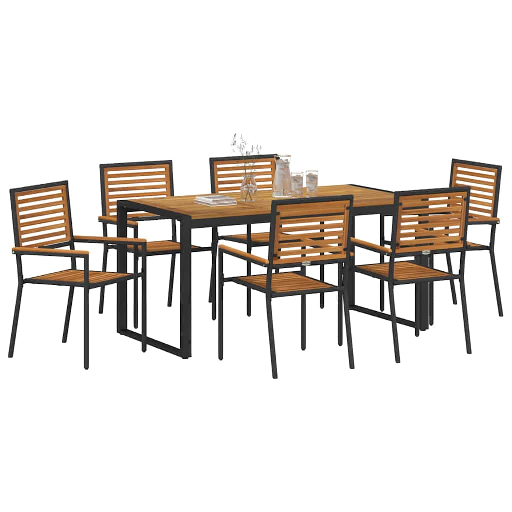 Hage Spisegruppe 7 pcs Svart og Brun polyrotting vidaXL