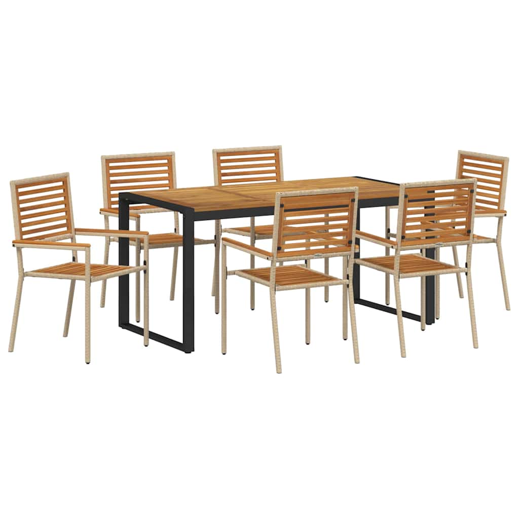 Hage Spisegruppe 7 pcs Beige og Brun polyrotting vidaXL