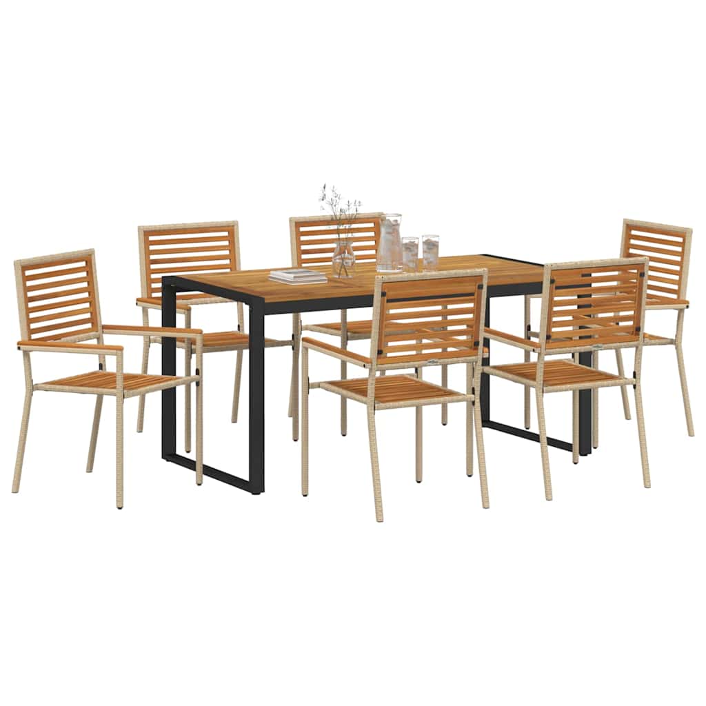 Hage Spisegruppe 7 pcs Beige og Brun polyrotting vidaXL