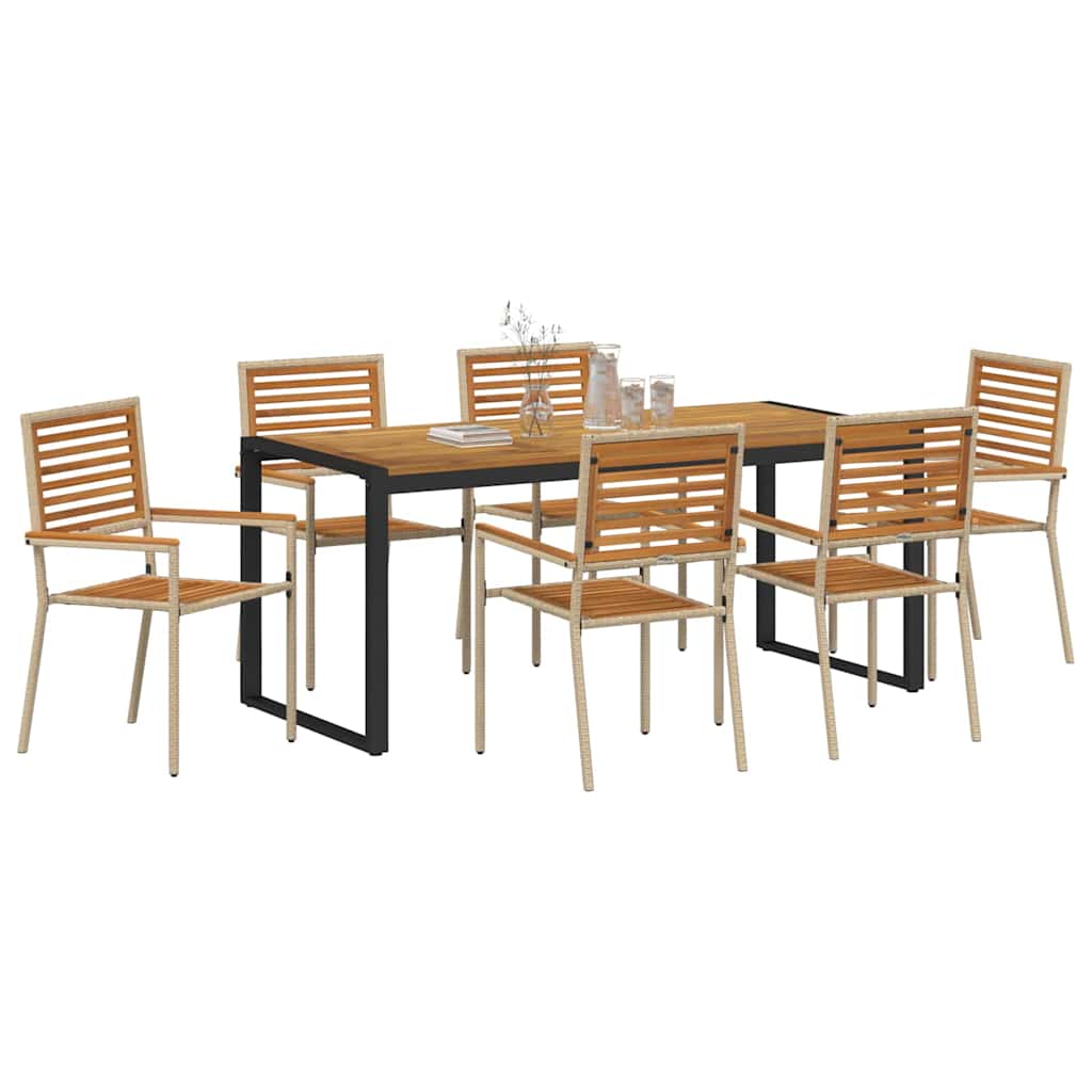 Hage Spisegruppe 7 pcs Beige og Brun polyrotting vidaXL