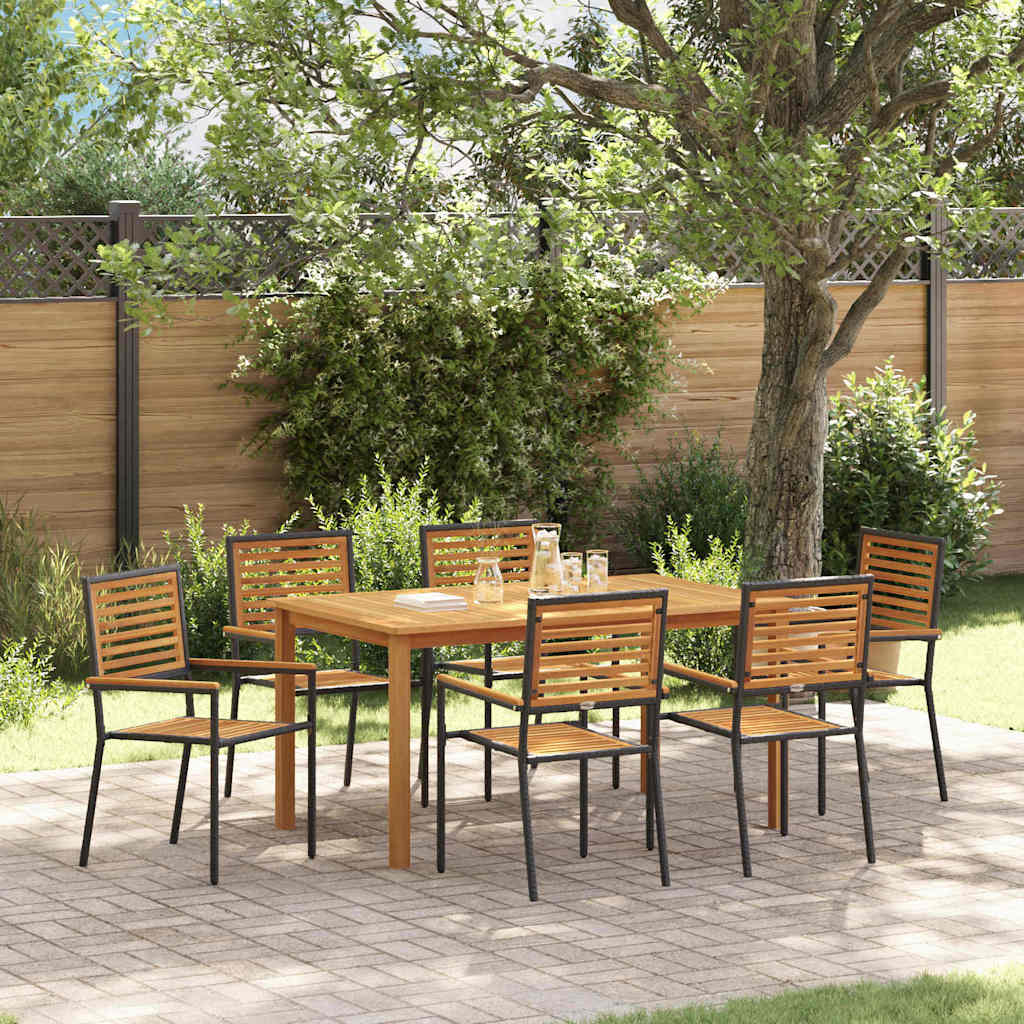 Hage Spisegruppe 7 pcs Svart Solid akasietre vidaXL