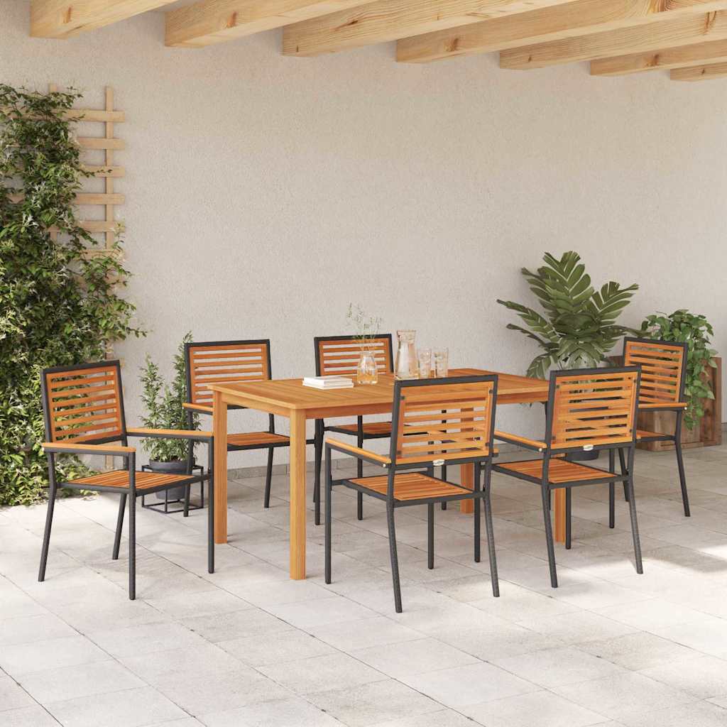 Hage Spisegruppe 7 pcs Svart Solid akasietre vidaXL