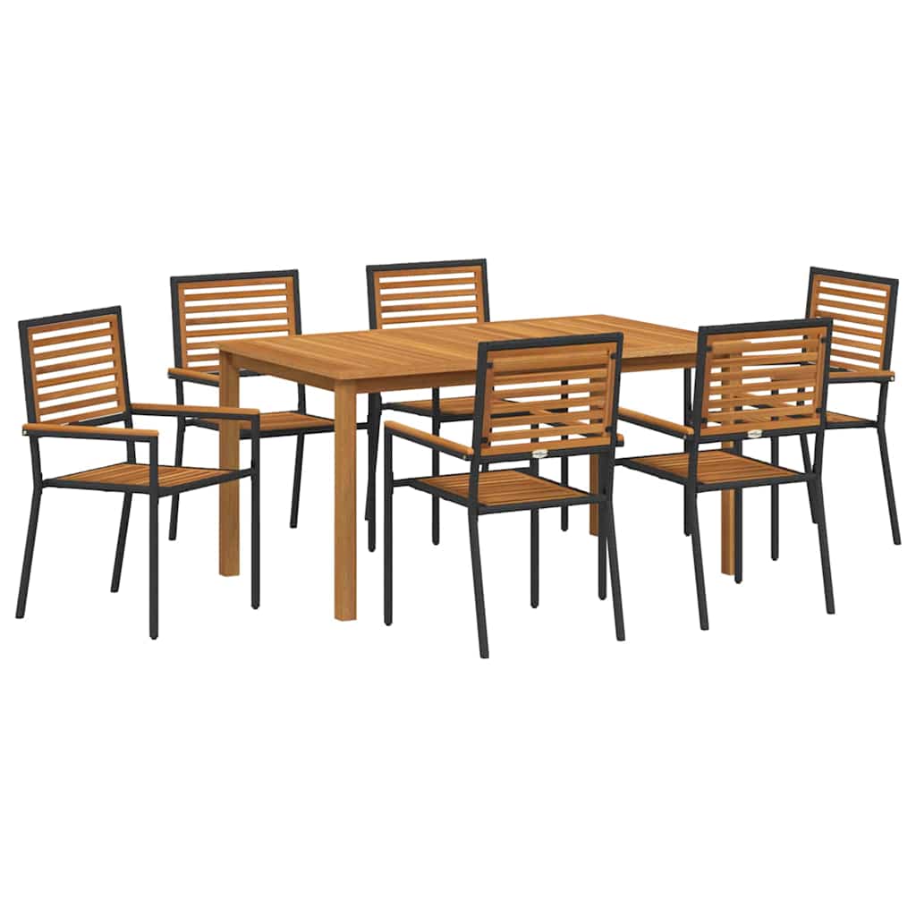 Hage Spisegruppe 7 pcs Svart Solid akasietre vidaXL