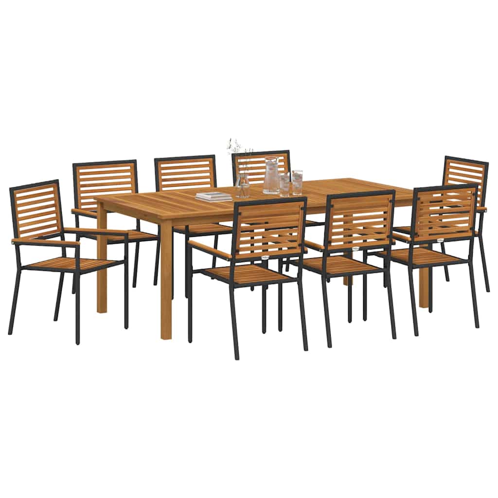 Hage Spisegruppe 9 pcs Svart Solid akasietre
