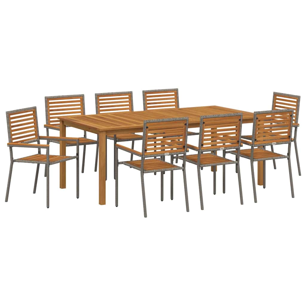 Hage Spisegruppe 9 pcs Grå Solid akasietre