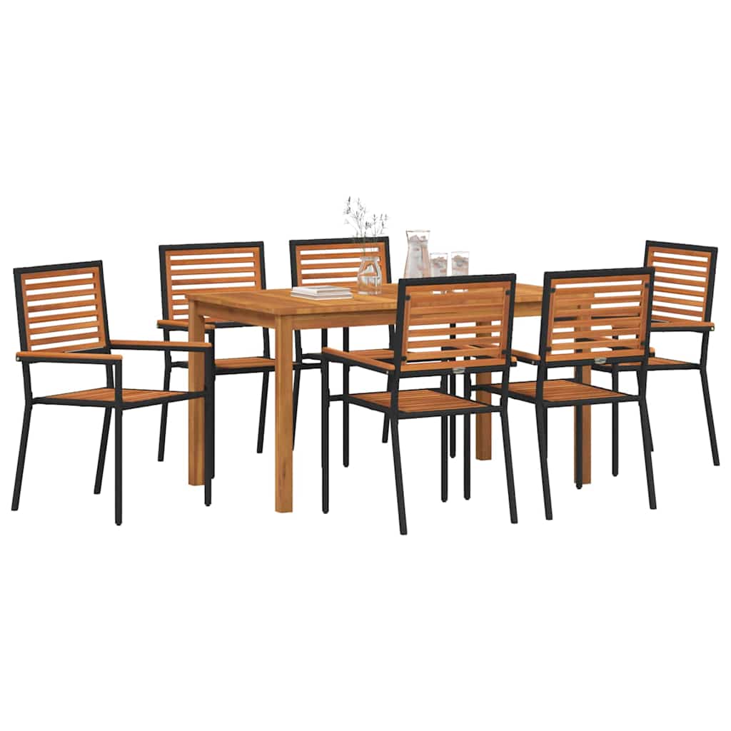 Hage Spisegruppe 7 pcs Svart Solid akasietre